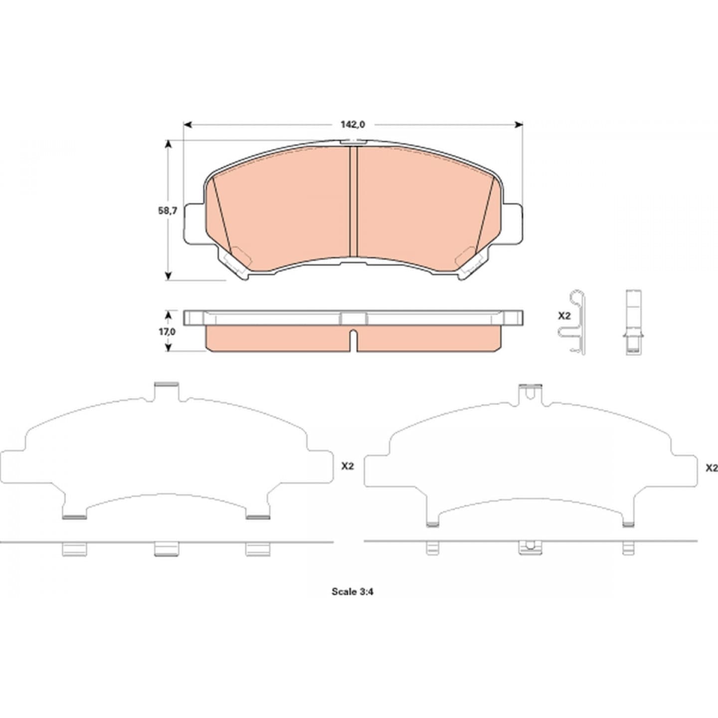 Brake pad set, front — Nissan X-TRAIL, Suzuki Kizashi