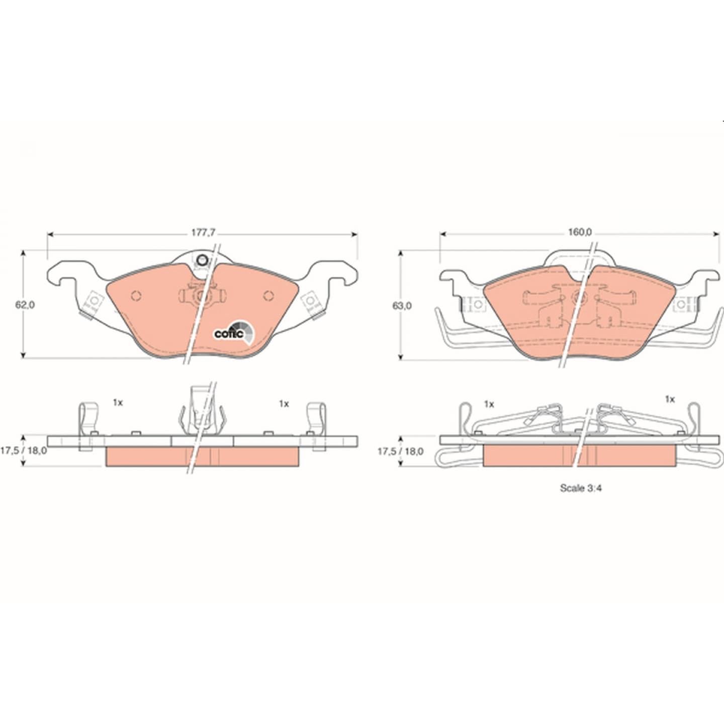 Brake pad set, front — Opel Astra G
