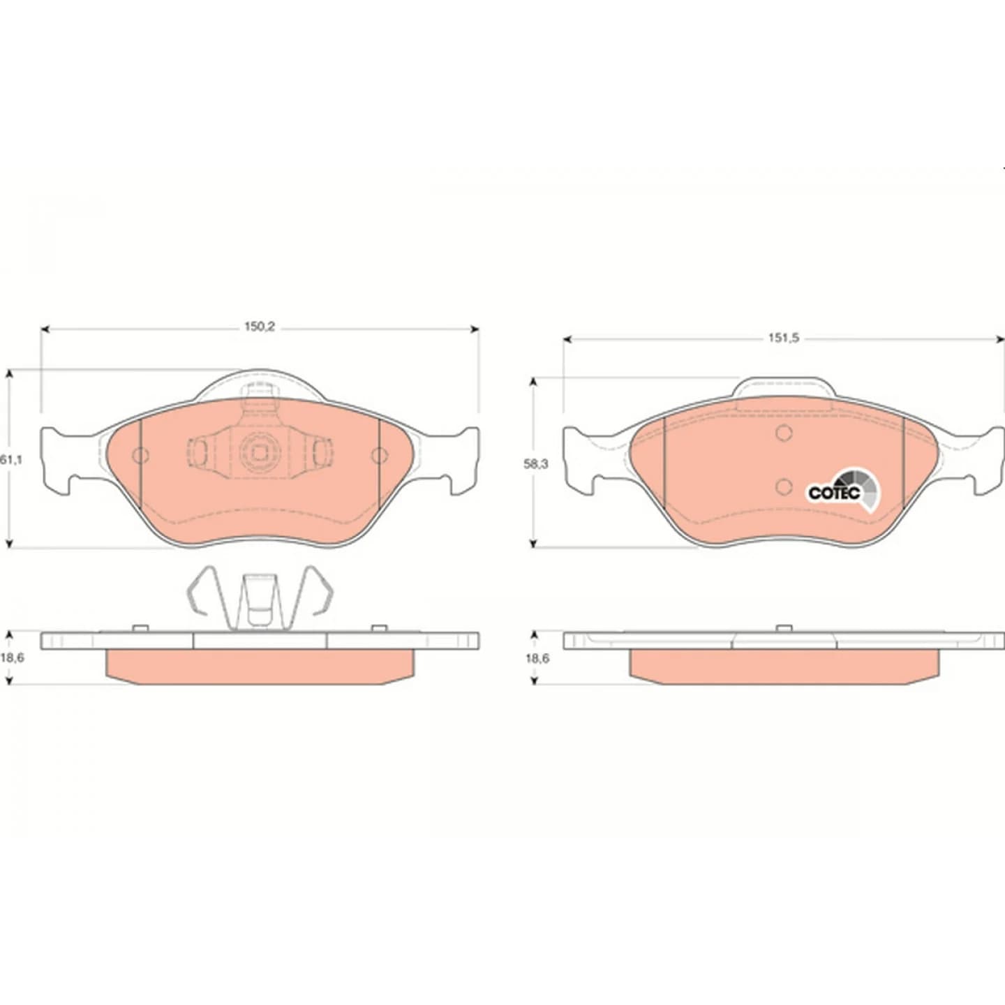 Brake pad set, front — Ford Fiesta, Figo, Ikon, Ka, Mazda 121