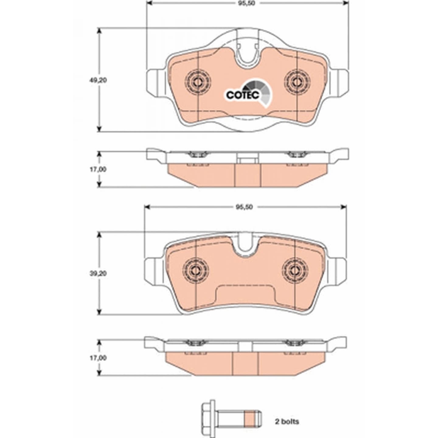 Brake pad set, rear — MINI Clubman, Cooper, Countryman