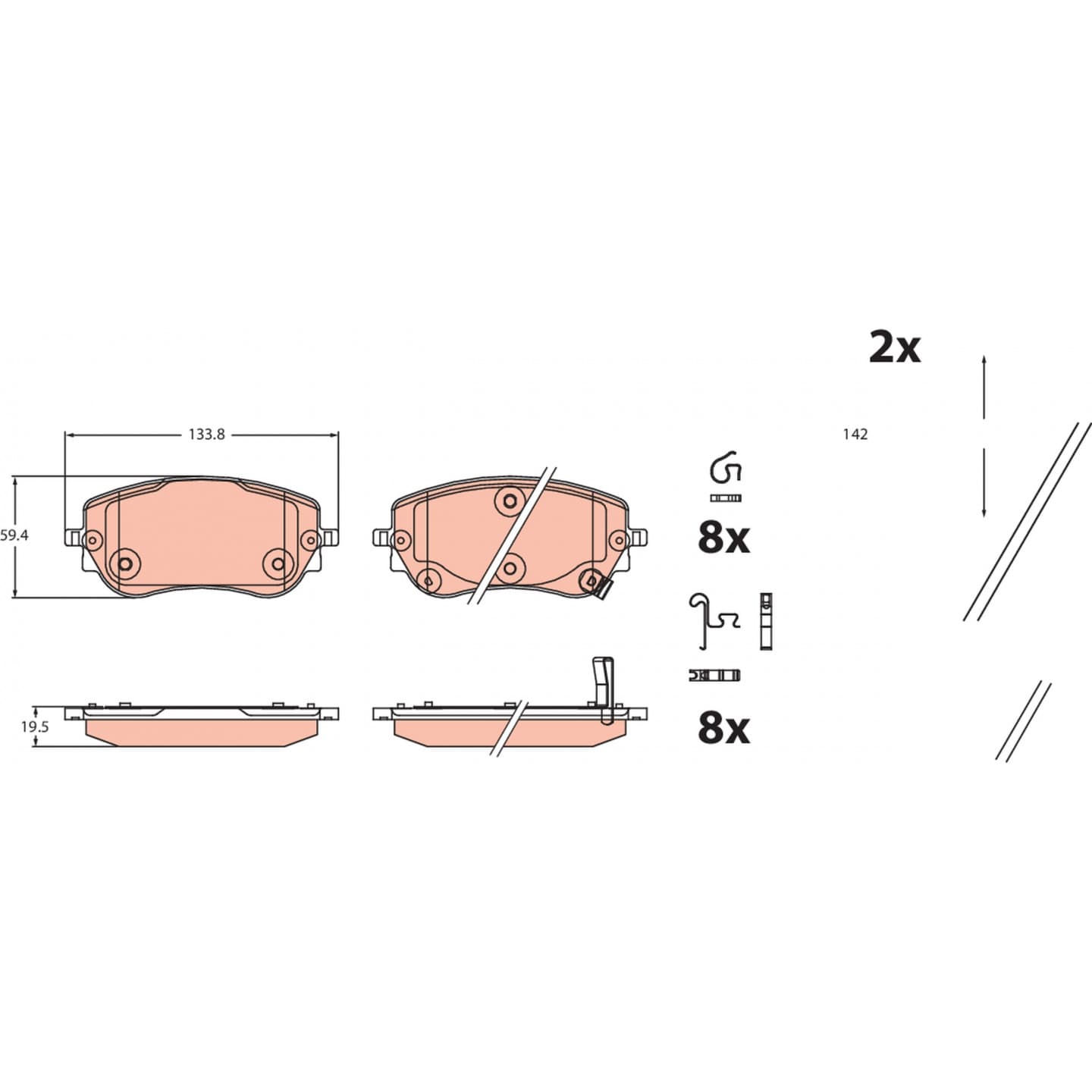 Brake pad set, front — Daewoo, Ford Bantam, Escort, Sierra, Opel