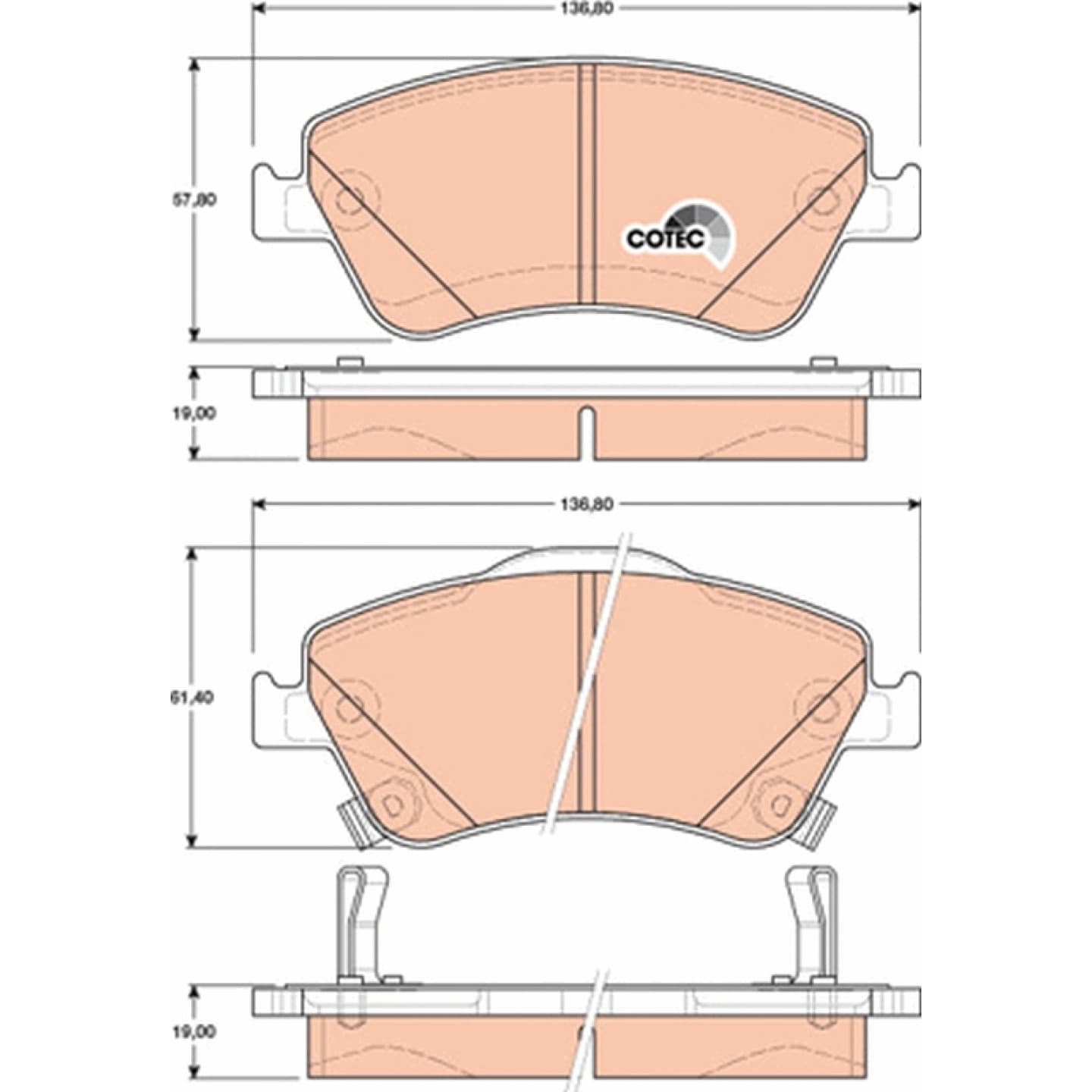Brake pad set, front — Toyota Auris, Corolla